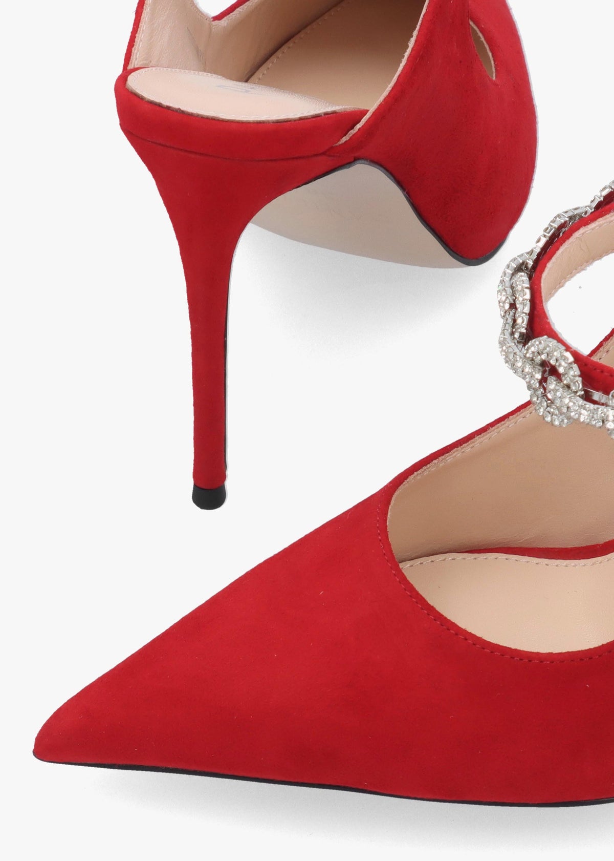 DANIEL Studio Mary Red Suede Embellished Heeled Mule Court Shoes