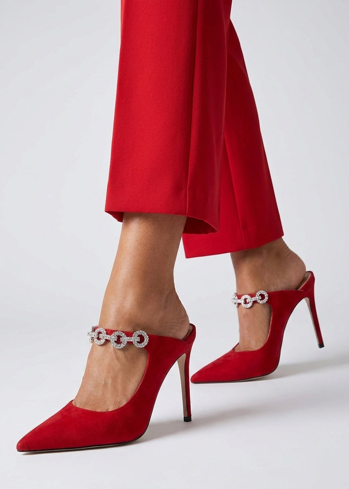 Daniel Studio Mary Red Suede Embellished Heeled Mule Court Shoes
