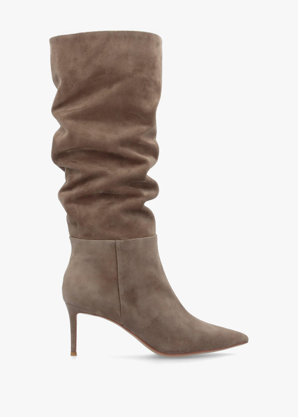 Daniel Suched Taupe Suede Heeled Knee Boots
