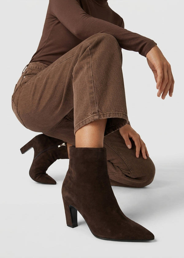 Daniel Suzie Brown Suede Curved Heel Ankle Boots
