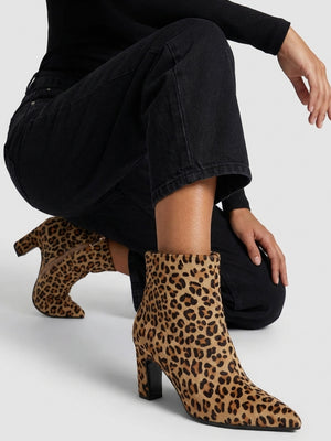 Daniel Suzie Leopard Pony Hair Curved Heel Ankle Boots