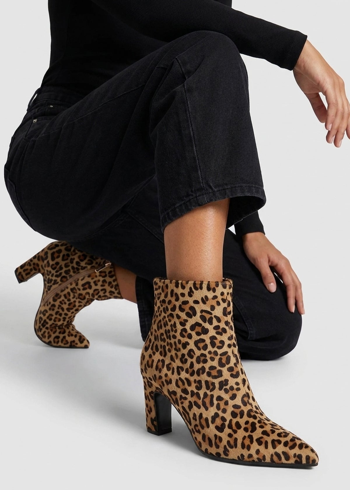 Daniel Suzie Leopard Pony Hair Curved Heel Ankle Boots