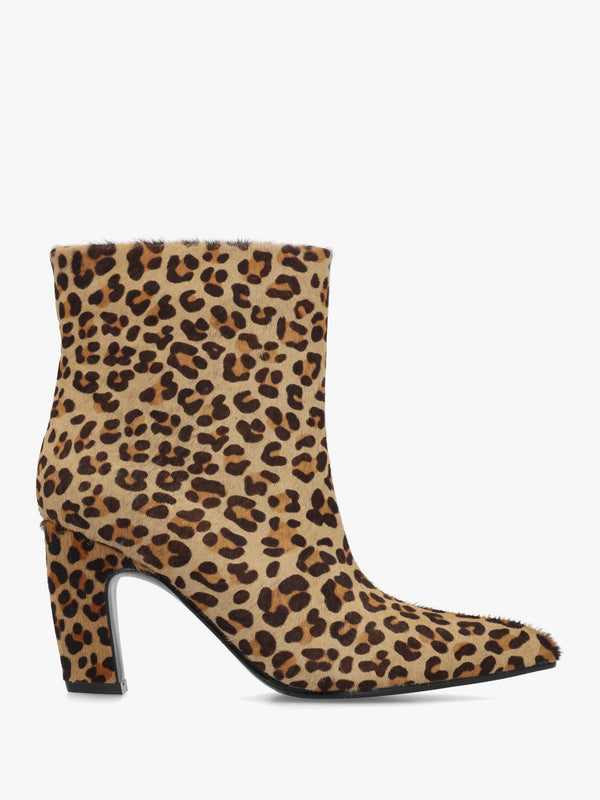 Daniel Suzie Leopard Pony Hair Curved Heel Ankle Boots