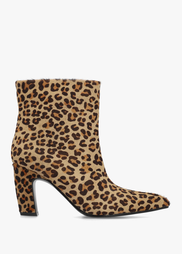 Daniel Suzie Leopard Pony Hair Curved Heel Ankle Boots