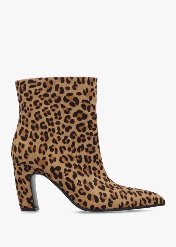 Suzie Leopard Suede Curved Heel Ankle Boots