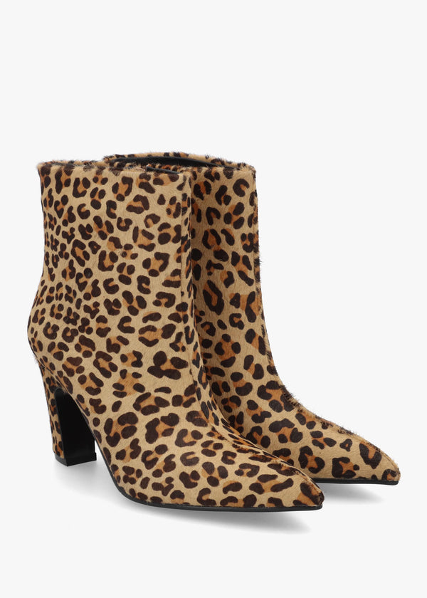 Daniel Suzie Leopard Pony Hair Curved Heel Ankle Boots