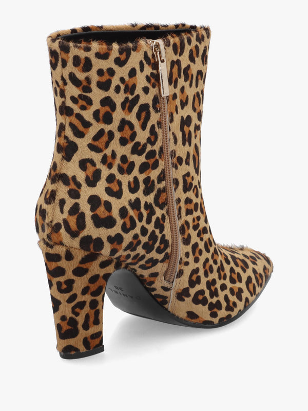 Daniel Suzie Leopard Pony Hair Curved Heel Ankle Boots