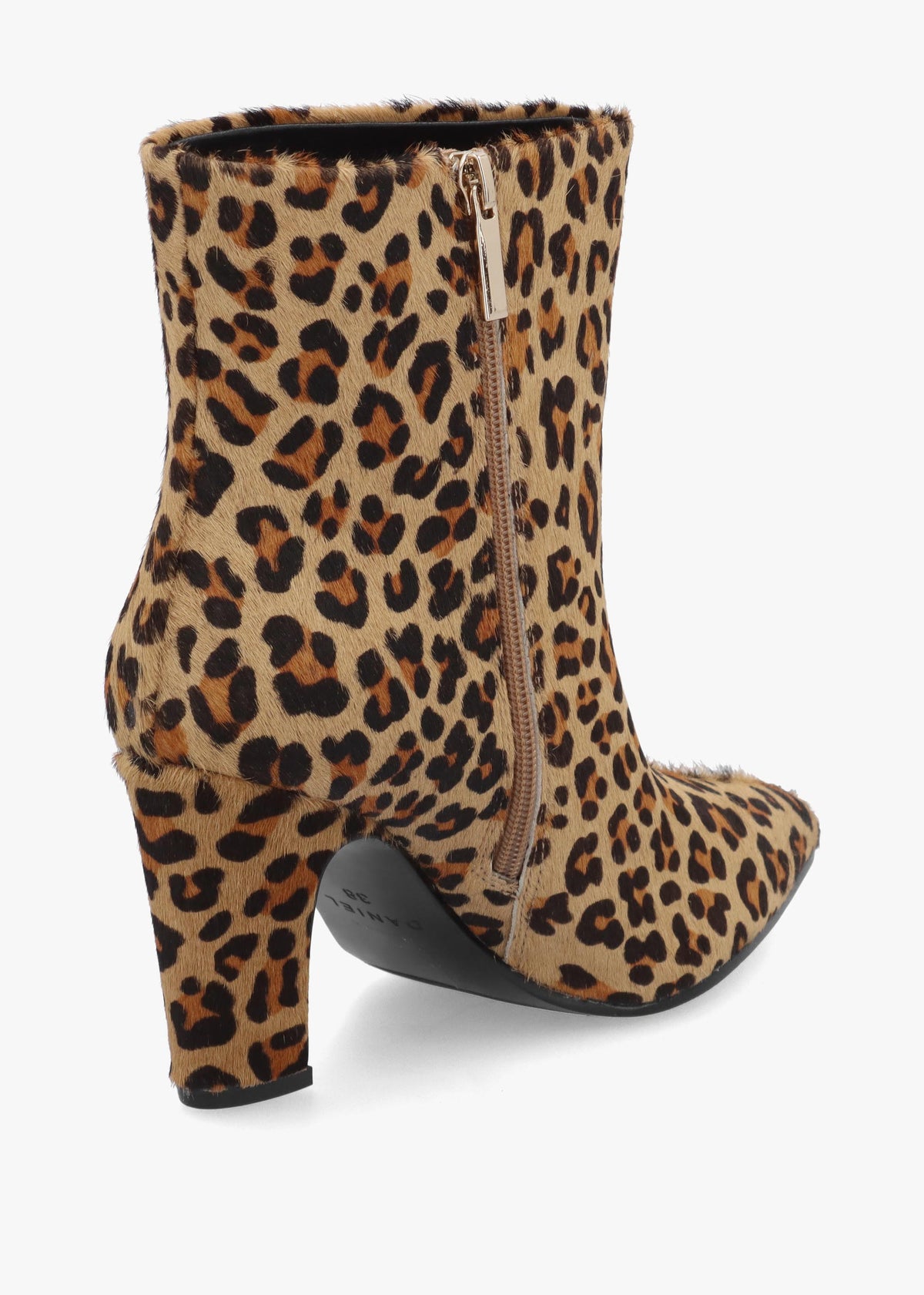 Daniel Suzie Leopard Pony Hair Curved Heel Ankle Boots