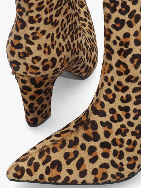 Daniel Suzie Leopard Pony Hair Curved Heel Ankle Boots