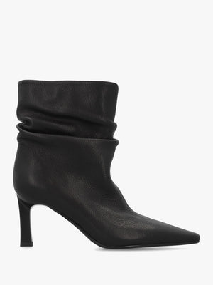 Syene Ruched Black Leather Heeled Ankle Boots
