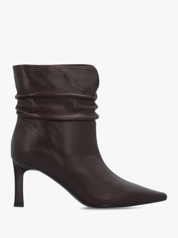 Daniel Syene Ruched Brown Leather Heeled Ankle Boots