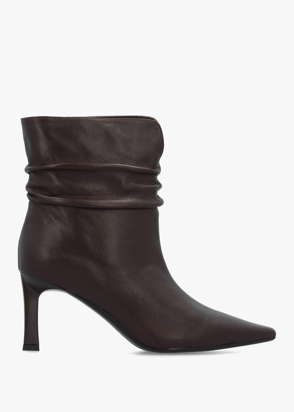 Daniel Syene Ruched Brown Leather Heeled Ankle Boots