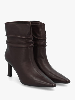 Daniel Syene Ruched Brown Leather Heeled Ankle Boots