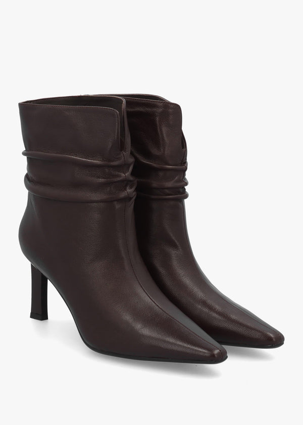 Daniel Syene Ruched Brown Leather Heeled Ankle Boots