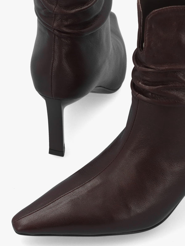 Daniel Syene Ruched Brown Leather Heeled Ankle Boots