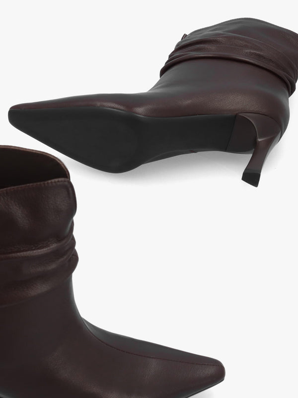 Daniel Syene Ruched Brown Leather Heeled Ankle Boots
