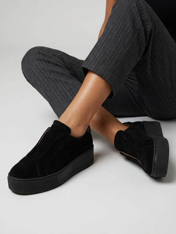 Tred Black Suede Laceless Flatform Trainers