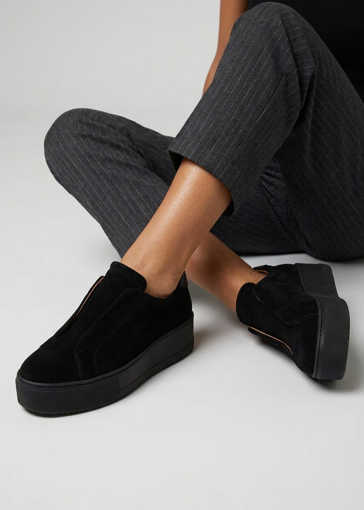 Tred Black Suede Laceless Flatform Trainers