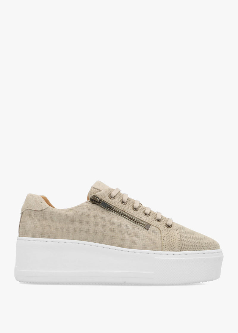 Daniel Vippy Beige Textured Suede Flatform Trainers