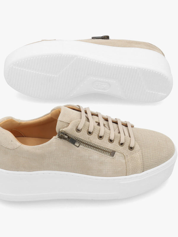 Daniel Vippy Beige Textured Suede Flatform Trainers