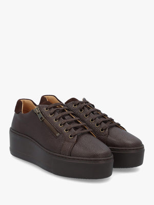 Daniel Vippy Brown Textured Leather Flatform Trainers