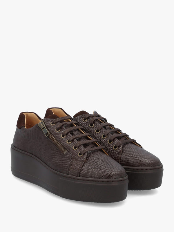 Daniel Vippy Brown Textured Leather Flatform Trainers