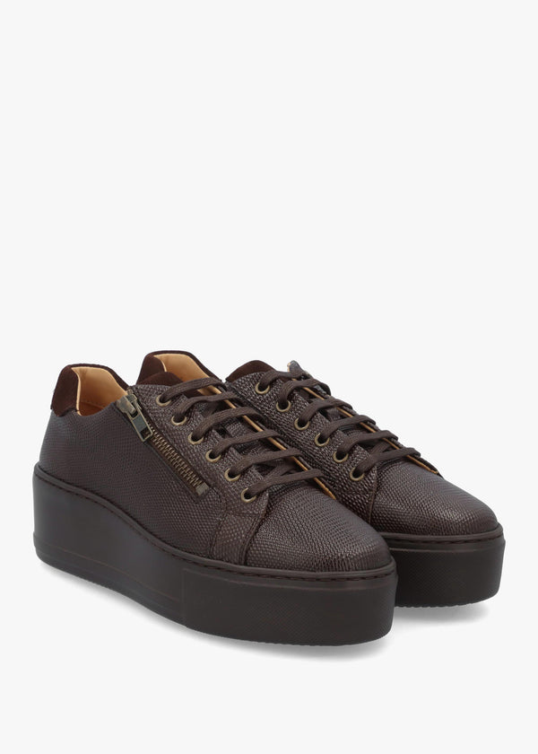 Daniel Vippy Brown Textured Leather Flatform Trainers