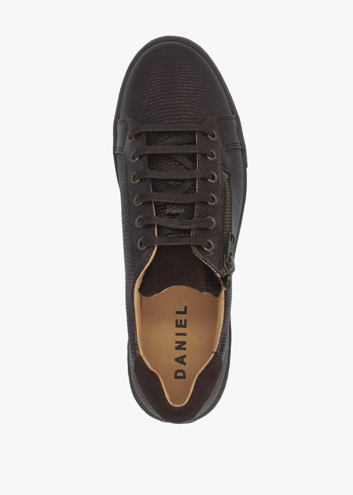 Daniel Vippy Brown Textured Leather Flatform Trainers