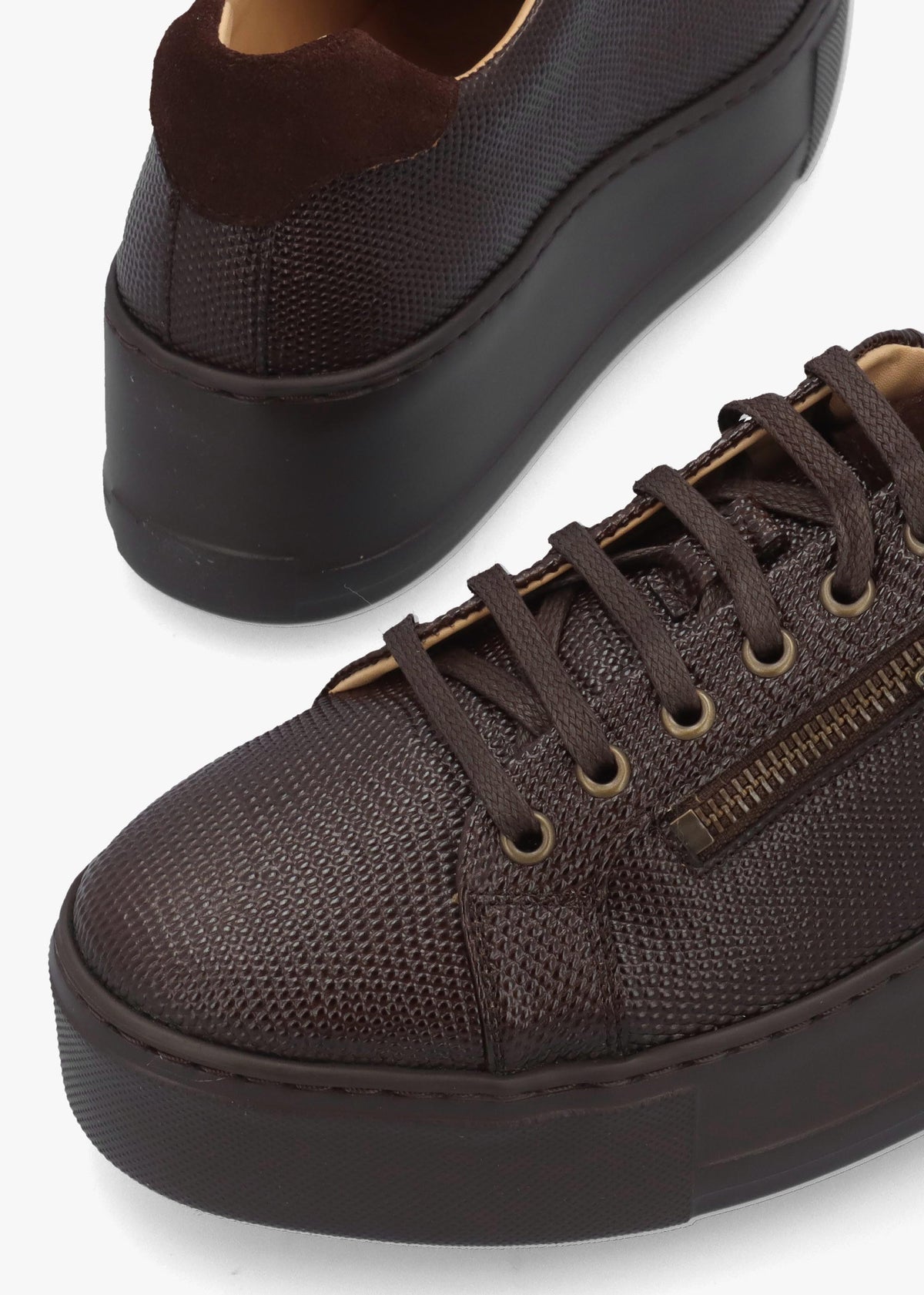 Daniel Vippy Brown Textured Leather Flatform Trainers