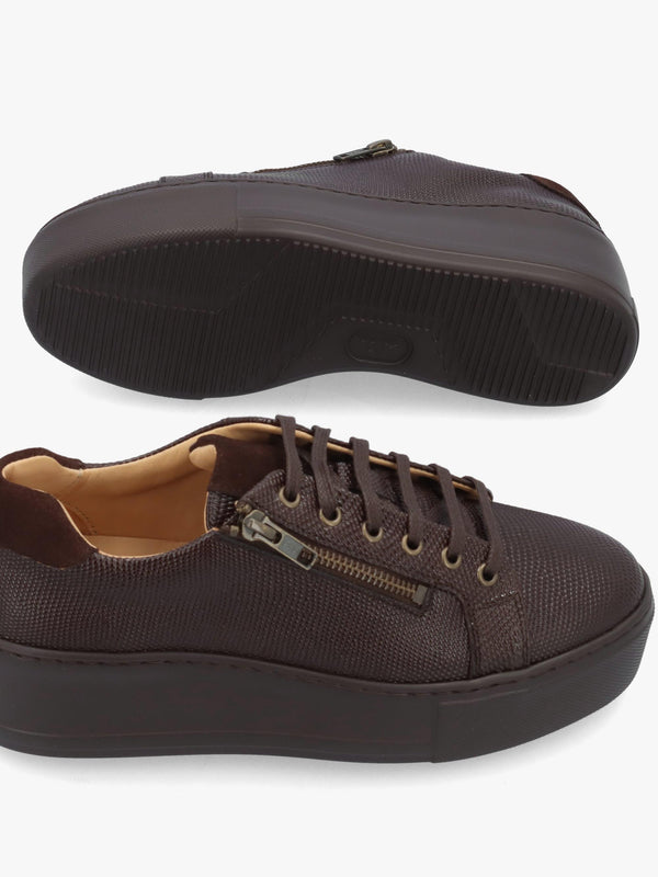 Daniel Vippy Brown Textured Leather Flatform Trainers