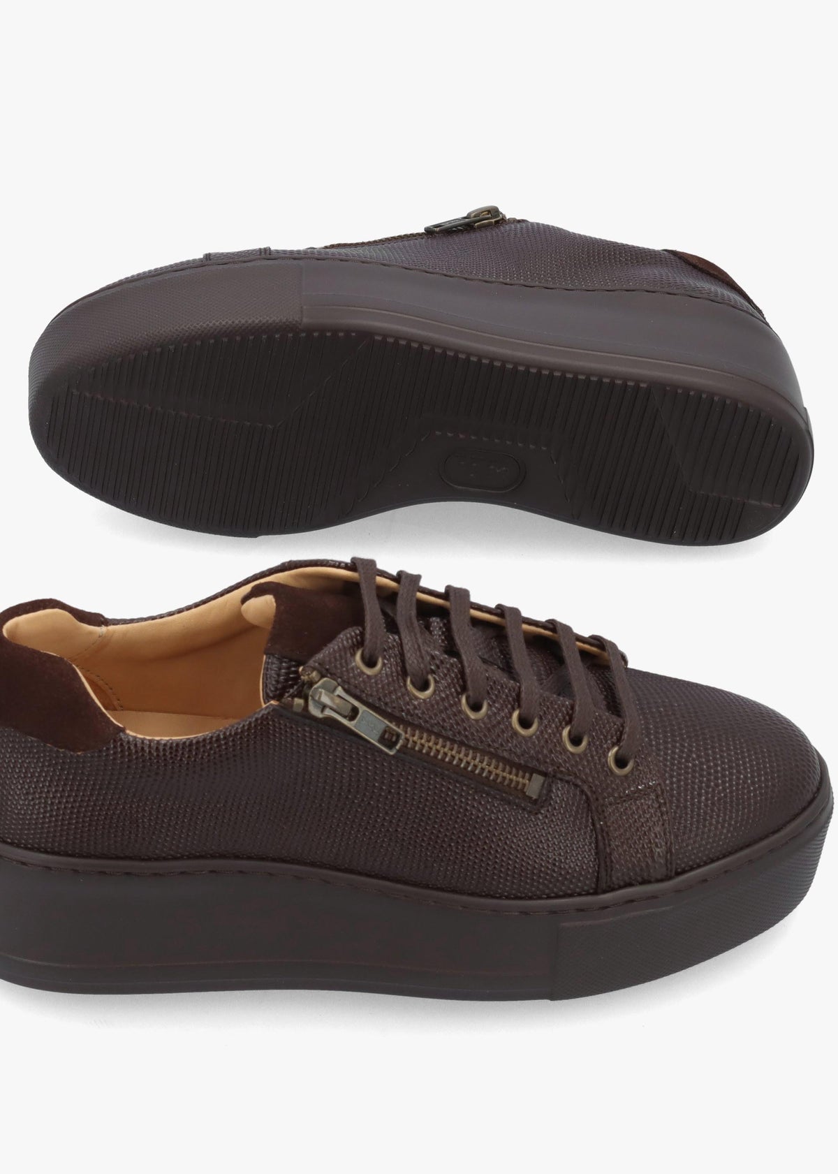 Daniel Vippy Brown Textured Leather Flatform Trainers
