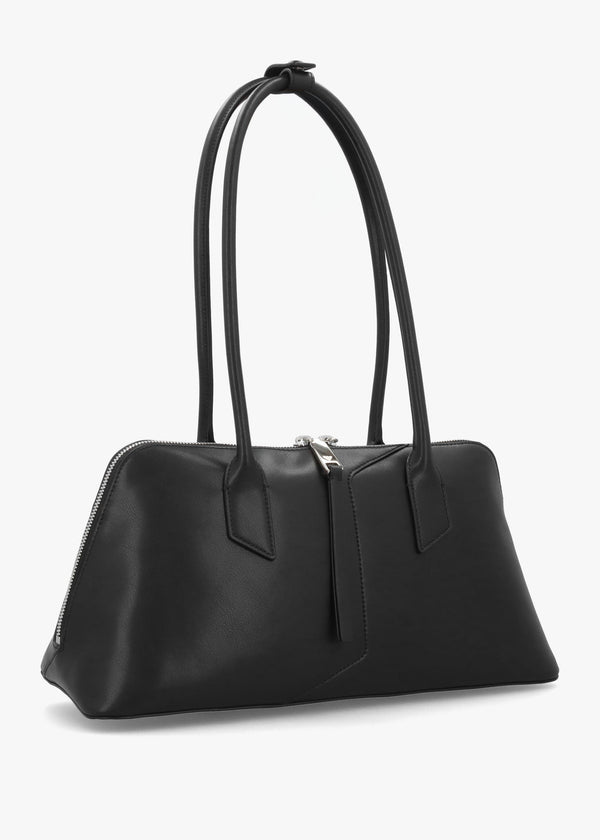Black Smooth Leather Top Handle Bag