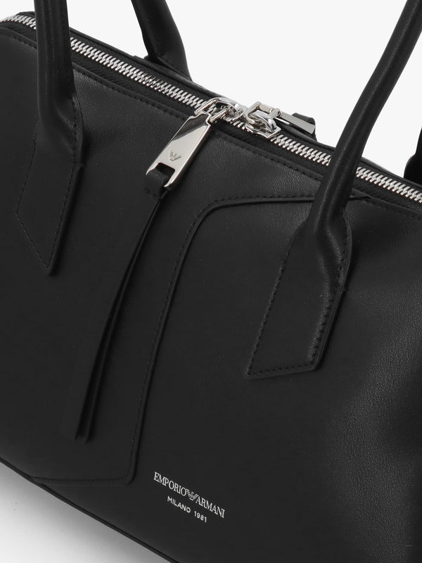 Black Smooth Leather Top Handle Bag