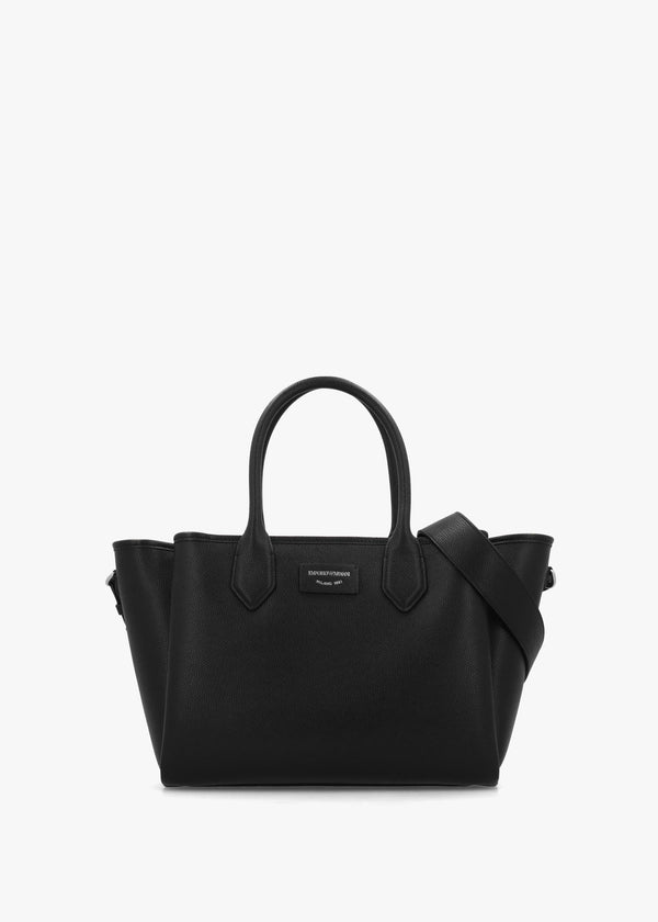 Emporio Armani Medium Black Leather Tote Bag