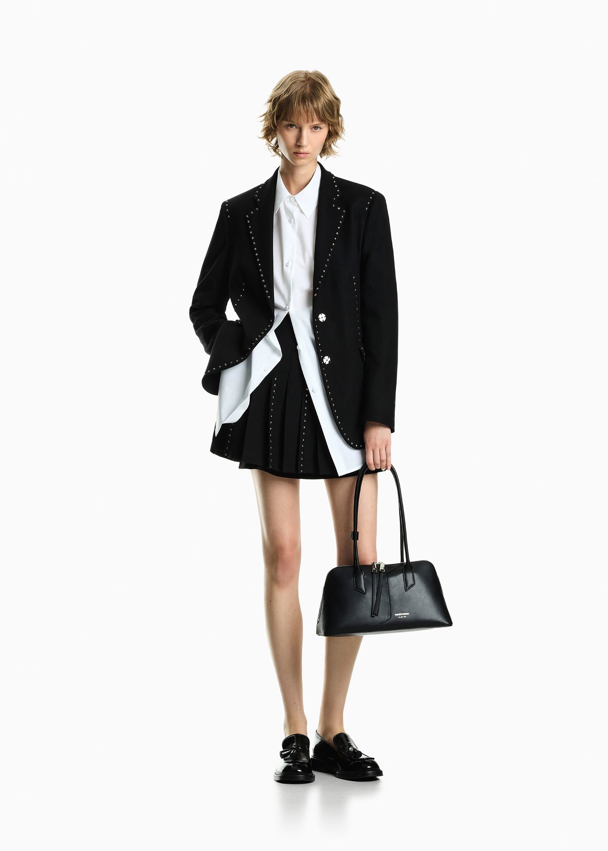 Emporio Black Smooth Leather Top Handle Bag