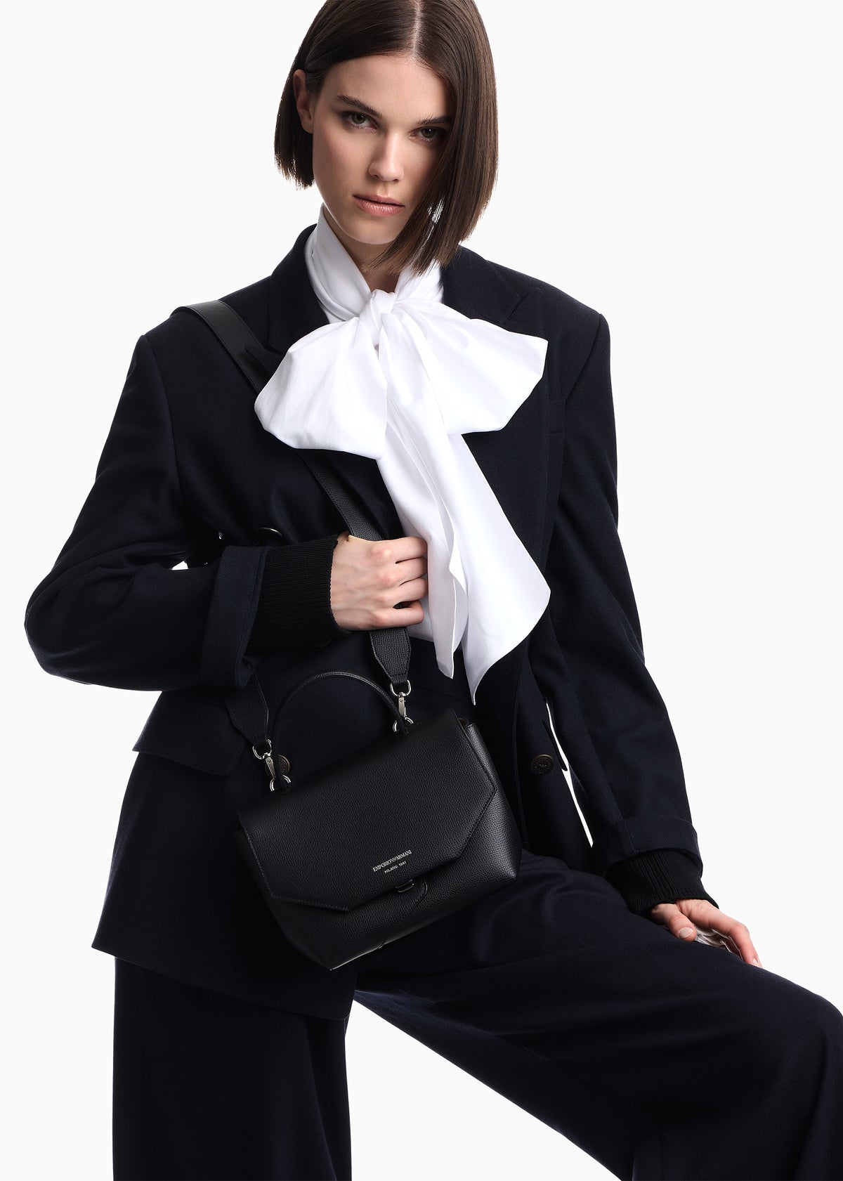 Emporio Armani 1981 Mini Black Leather Top Handle Bag