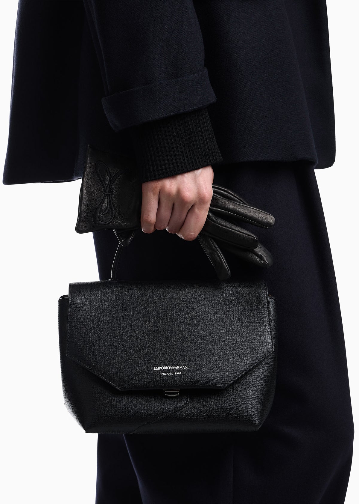 Emporio Armani 1981 Mini Black Leather Top Handle Bag