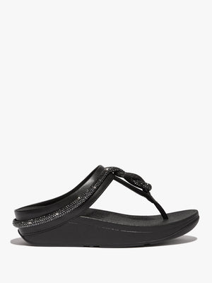 FitFlop Fino Crystal Cord Black Leather Toe Post Sandals