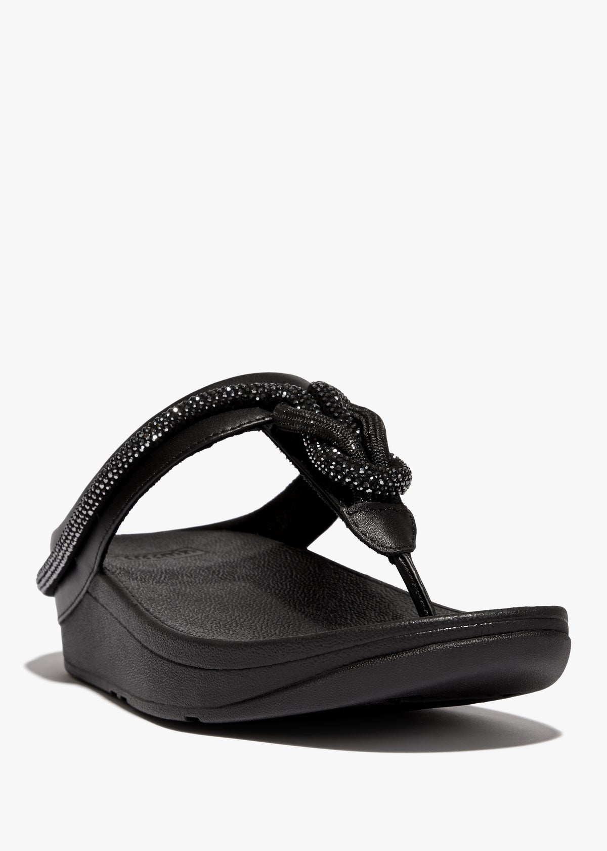 FitFlop Fino Crystal Cord Black Leather Toe Post Sandals
