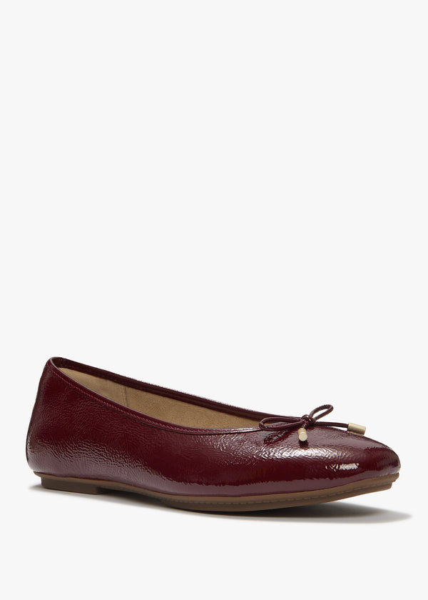 Delicato Bow Burgundy Leather Ballet Pumps