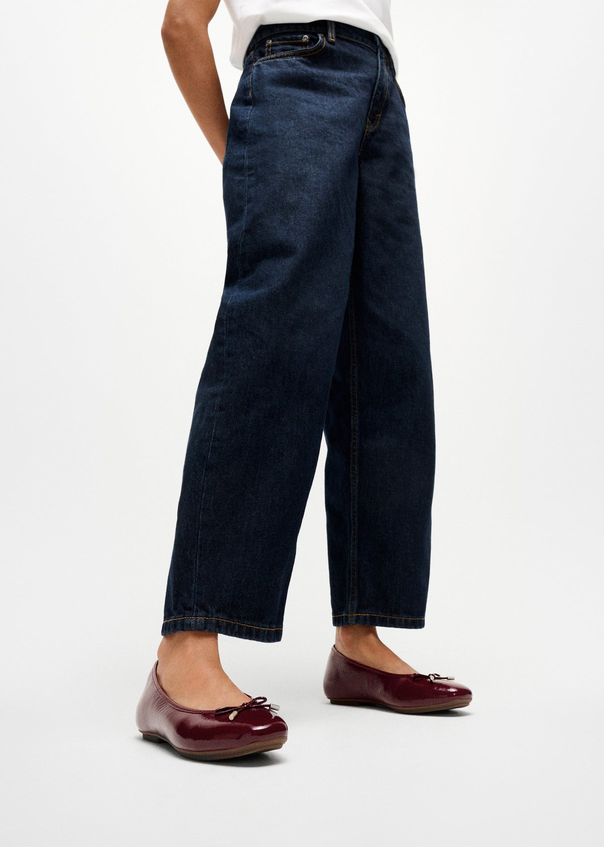 Delicato Bow Burgundy Leather Ballet Pumps