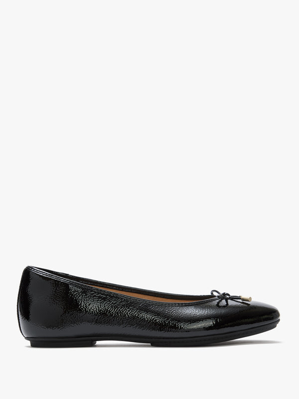 Delicato Bow Black Leather Ballet Pumps