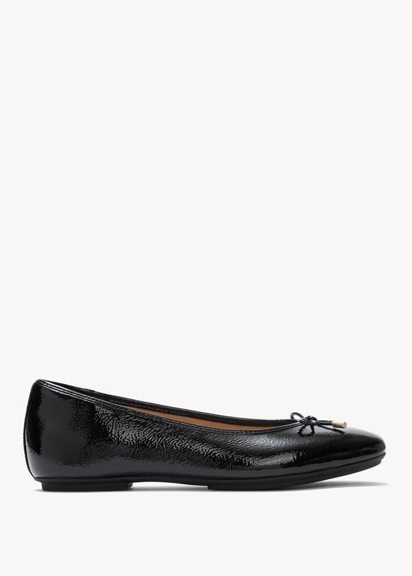 Delicato Bow Black Leather Ballet Pumps