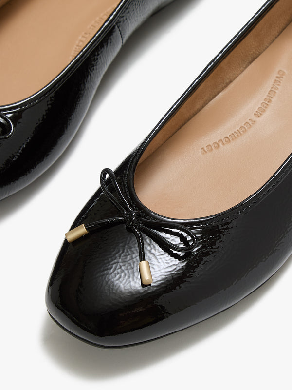 Delicato Bow Black Leather Ballet Pumps