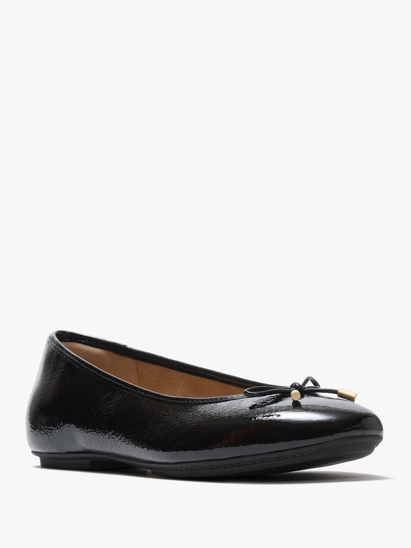 Delicato Bow Black Leather Ballet Pumps
