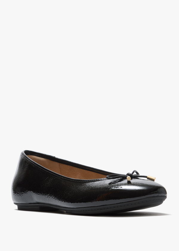 Delicato Bow Black Leather Ballet Pumps