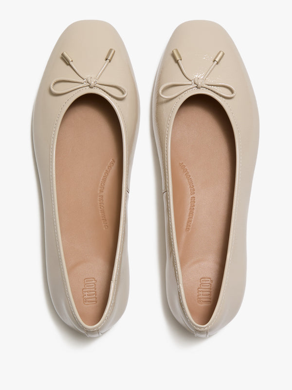 FitFlop Delicato Bow Beige Leather Ballet Pumps