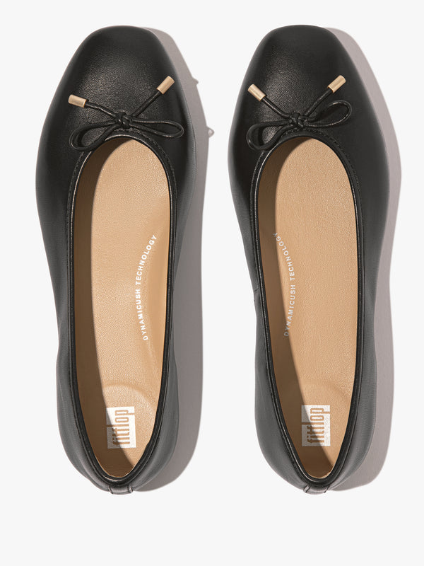 FitFlop Delicato Bow Black Leather Ballet Pumps