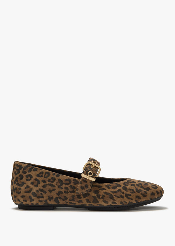 FitFlop Delicato Tan Black Leopard Mary Jane Ballerina Pumps