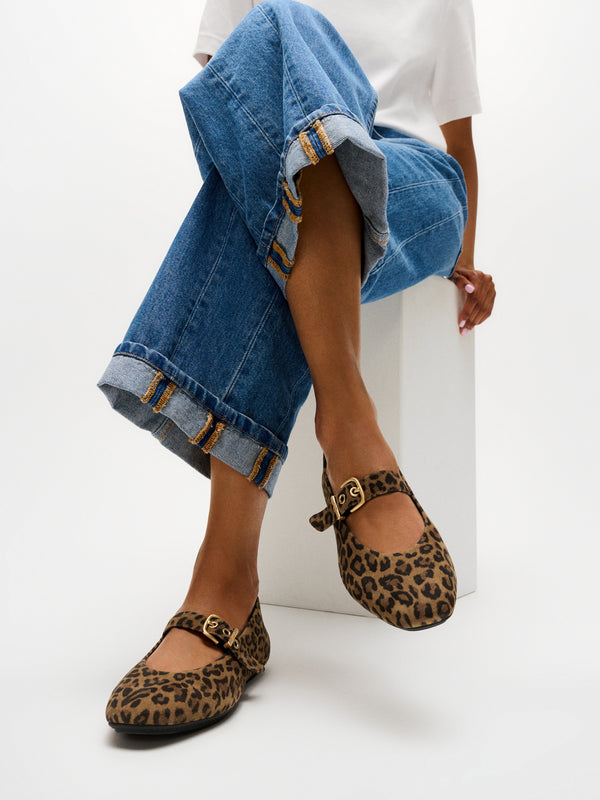 FitFlop Delicato Tan Black Leopard Mary Jane Ballerina Pumps